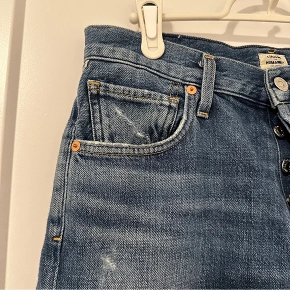 Citizens Of Humanity Blue Cora Crop Relaxed Distressed Hem Jeans Size 26 Women’s - Picture 6 of 14